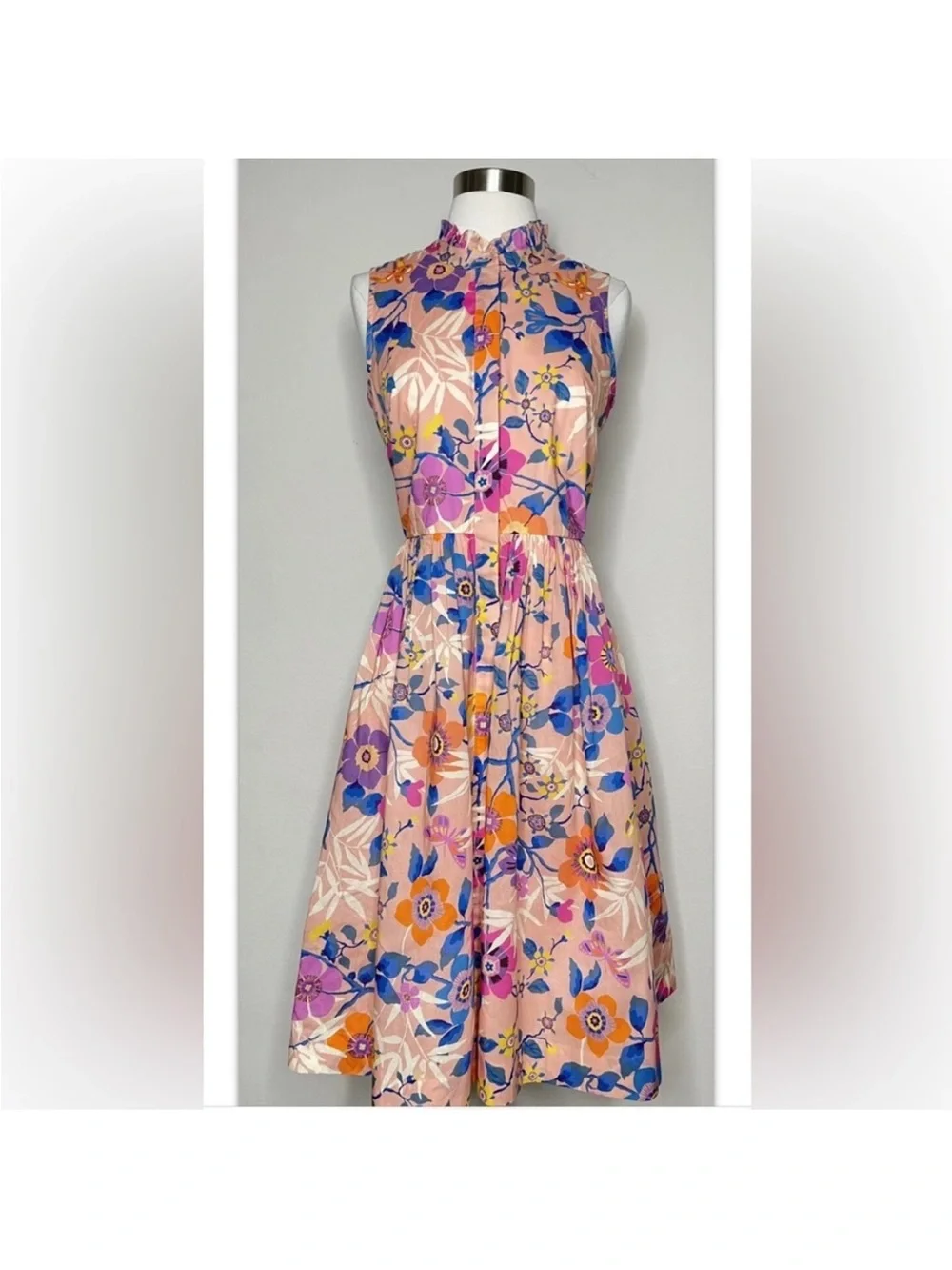 J. Crew Pink Floral Button-Front Midi Dress